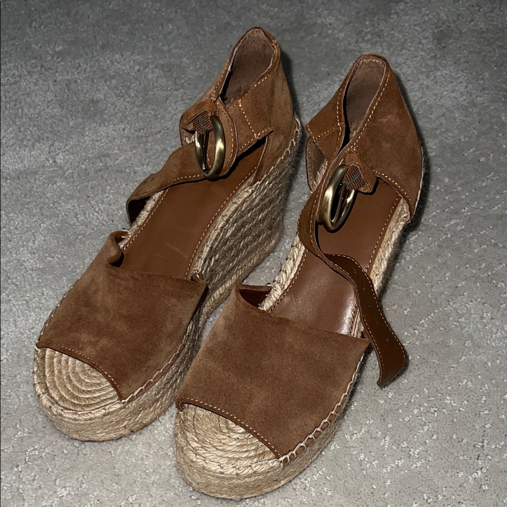 Marc Fisher Brown Suede Wedge Sandals
